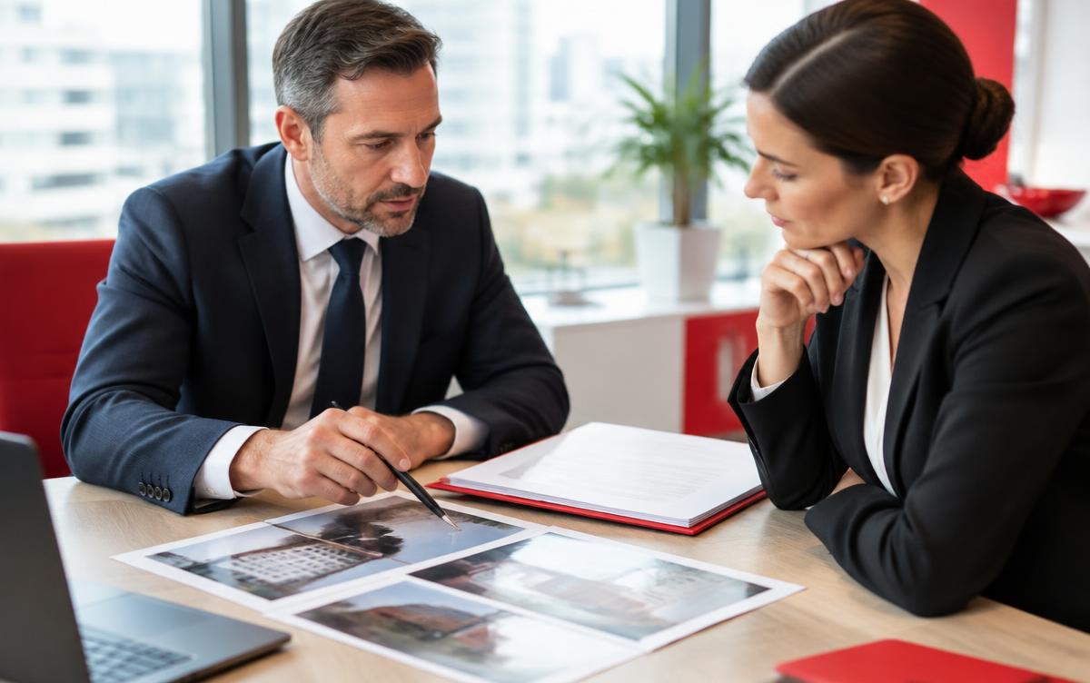 Fire safety expert witness reviewing a report with a solicitor